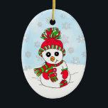 Décoration En Céramique Jour de Noël de la neige de Snowman tiré à la main<br><div class="desc">Ornement de vacances avec dessin à la main bonhomme de neige mignon avec des flocons de neige dans l'arrière - plan. Sur le dos,  on trouve des pains d'épices,  des pingouins et des bonbons de Noël.</div>