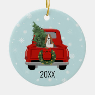 Décoration En Céramique Jour de Noël du camion rouge de Basset Hound