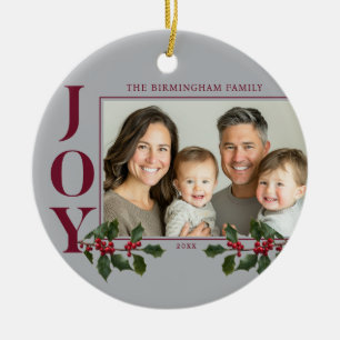 Décoration En Céramique JOY Family Photo Red Berry Ornament