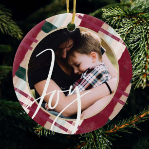 Décoration En Céramique Joy   Modern Maroon & Green Watercolor Plaid Photo