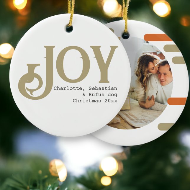 Décoration En Céramique Joy Photo Noël Personnalisé (Joy Photo Christmas Personalized Ceramic Ornament from Ricaso)