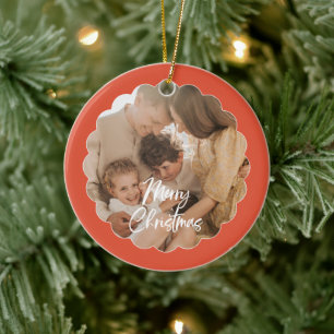 Décoration En Céramique Joyeuse Photo de Noël à l'écriture manuscrite mign