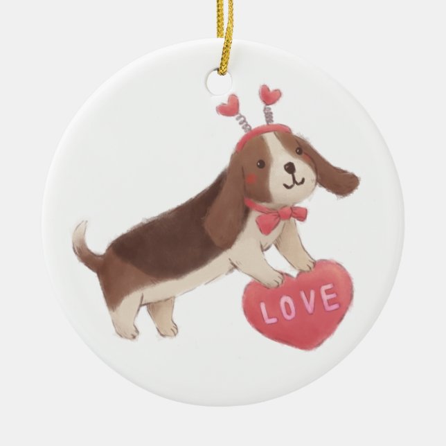 Décoration En Céramique Joyeuse Saint-Valentin avec Puppy (Devant)