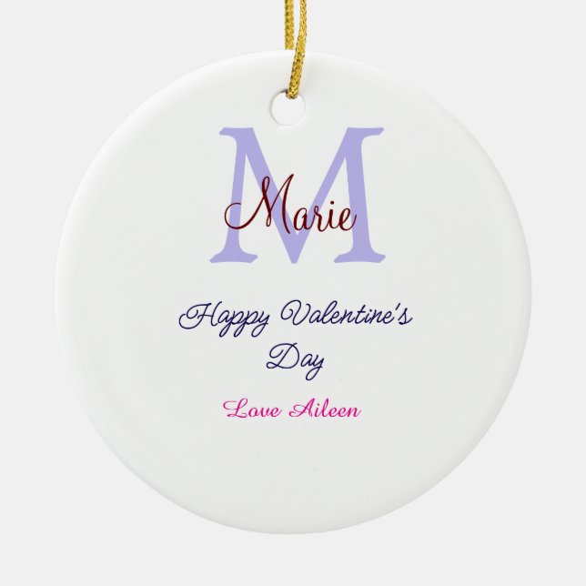 Décoration En Céramique Joyeuse Saint-Valentin pastel violet monogramme ro (Devant)