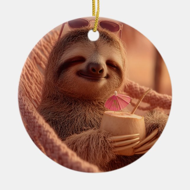 Décoration En Céramique Joyeuse Sloth Relaxant dans un hamac (Devant)