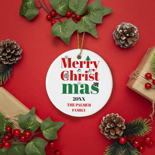 Décoration En Céramique Joyeuse typographie de Noël et éléments vintages