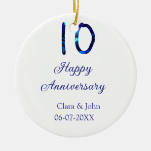 Décoration En Céramique Joyeux 10e anniversaire parties scintillant bleue