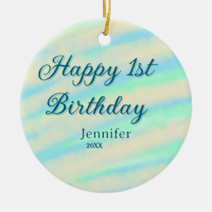 Décoration En Céramique Joyeux 1er anniversaire enfants bébé bleu vert pas
