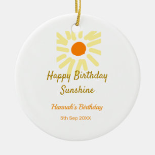 Décoration En Céramique Joyeux anniversaire jaune soleil orange anniversai