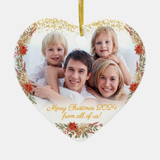 Décoration En Céramique Joyeux cadeau de Noël Famille Photo Coeur Ornament
