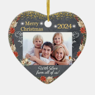 Décoration En Céramique Joyeux cadeau de Noël Famille Photo Coeur Ornament