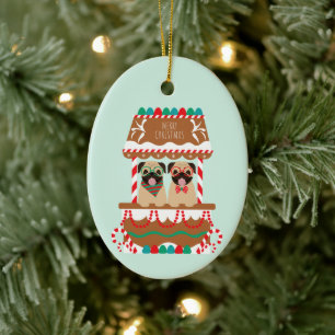 Décoration En Céramique Joyeux Carlin de Noël Vacances Stand Dogs