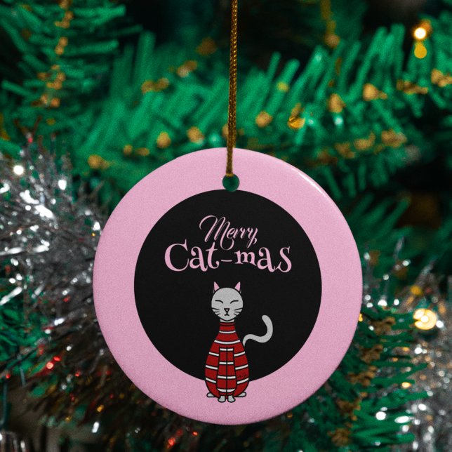 Décoration En Céramique Joyeux Cat-Mas rose/noir Noël (Créateur téléchargé)
