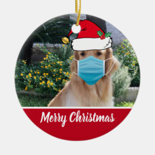 Décoration En Céramique Joyeux chien de Noël drôle dans le masque du vis