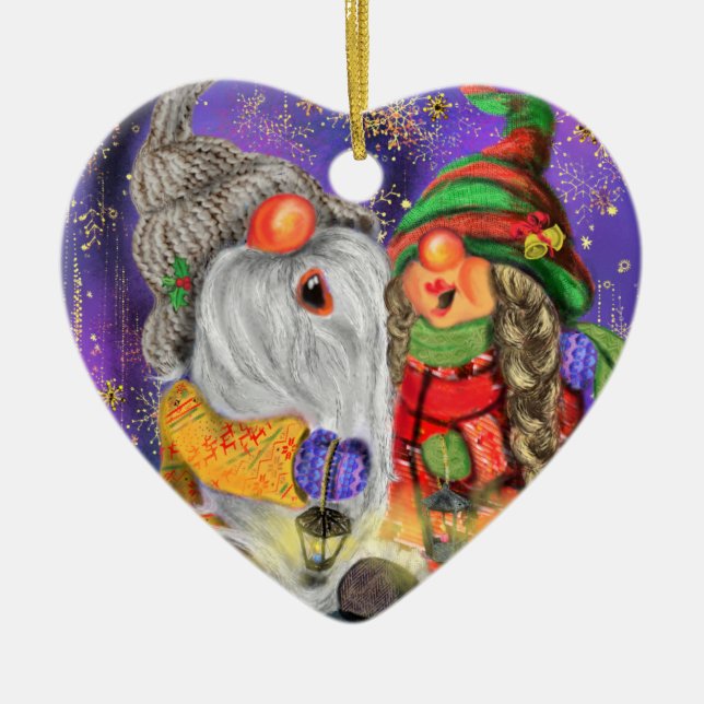 Décoration En Céramique Joyeux couple Gnome Noël Ornament (Devant)