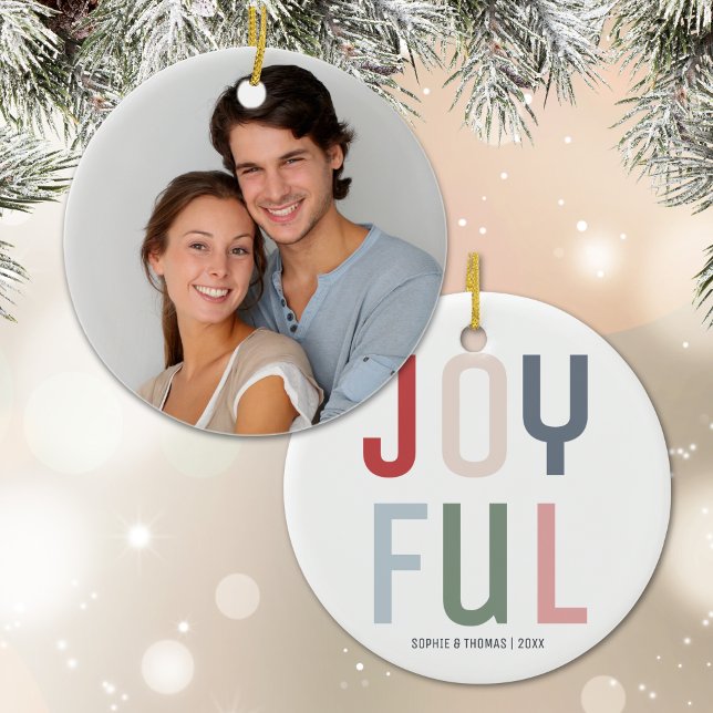 Décoration En Céramique Joyeux Couple Photo Noël (Joyful Couple Photo Christmas Ceramic Ornament)