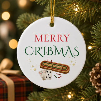 Décoration En Céramique Joyeux Cribbage Noël jeu personnalisé amateur