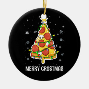 Décoration En Céramique Joyeux Crustmas Pizza Noël Arbre de Noël Cadeaux