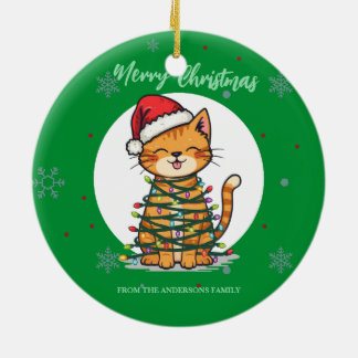Décoration En Céramique Joyeux et lumineux chat Noël chaton neige hiver