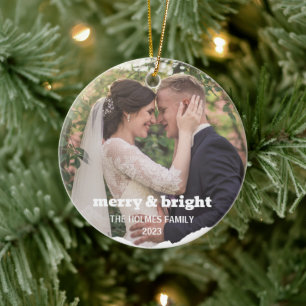 Décoration En Céramique Joyeux et lumineux Smart Christmas Couple Photo