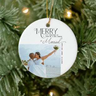 Décoration En Céramique Joyeux et marié Script Photo Noël Nouveaux mariés