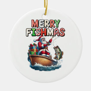 Décoration En Céramique Joyeux Fishmas Santa Amoureux de la Pêche Drôle de
