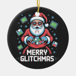 Décoration En Céramique Joyeux Glitchmas Codage Programmeur Santa Noël