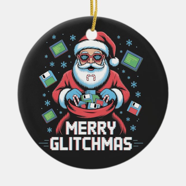 Décoration En Céramique Joyeux Glitchmas Codage Programmeur Santa Noël (Devant)