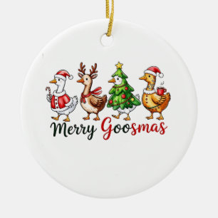 Décoration En Céramique Joyeux Goosemas Oie de Noël portant le chapeau du 