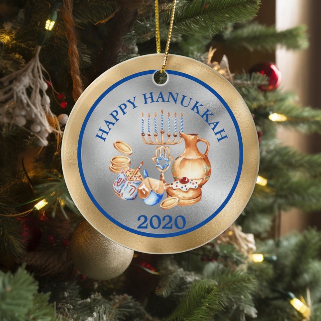 Décoration En Céramique Joyeux Hanouka Chandelier d'argent en or (Créateur téléchargé)