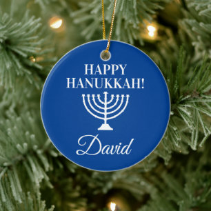 Décoration En Céramique Joyeux Hanoukka bleu menorah coutume Fête juive