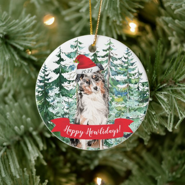 Décoration En Céramique Joyeux Howlidays Australian Shepherd Dog Christmas (Arbre)