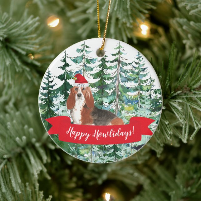 Décoration En Céramique Joyeux Howlidays Basset Hound Dog Christmas Orname (Arbre)