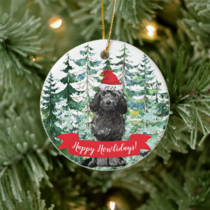 Décoration En Céramique Joyeux Howlidays Black Cockapoo Dog Christmas