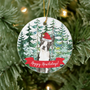 Décoration En Céramique Joyeux Howlidays Boston Terrier Chien Noël Ornemen