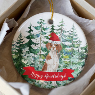 Décoration En Céramique Joyeux Howlidays Brittany Dog Christmas Ornament