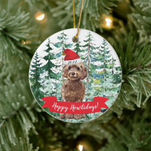 Décoration En Céramique Joyeux Howlidays Brown Cockapoo Dog Christmas Orna