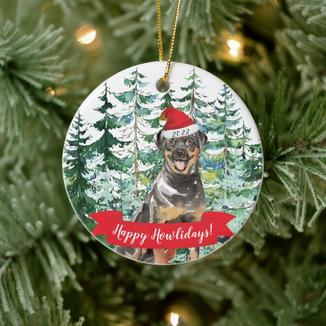 Décoration En Céramique Joyeux Howlidays Rottweiler Dog Christmas Ornament (Arbre)