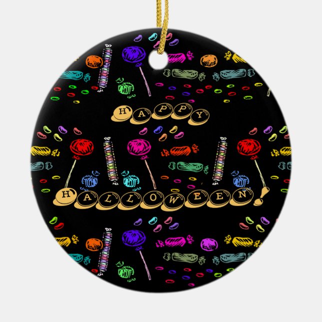 Décoration En Céramique Joyeux Lollipops d'Halloween et Motif de bonbons,  (Devant)