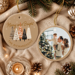 Décoration En Céramique Joyeux & Lumineux Brun Noël Photo Personnalisée
