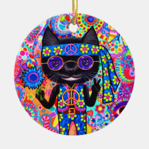 Décoration En Céramique Joyeux lunettes de soleil hippie pour chats pour l