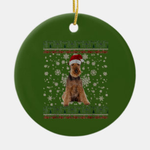 Décoration En Céramique Joyeux Noël Airedale Terrier Dog Xmas