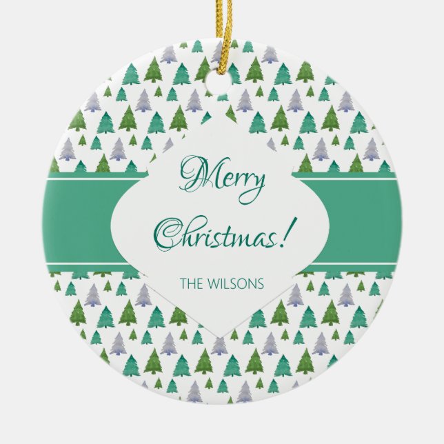 Décoration En Céramique Joyeux Noël Arbre Aquarelle Motif Pastel (Devant)