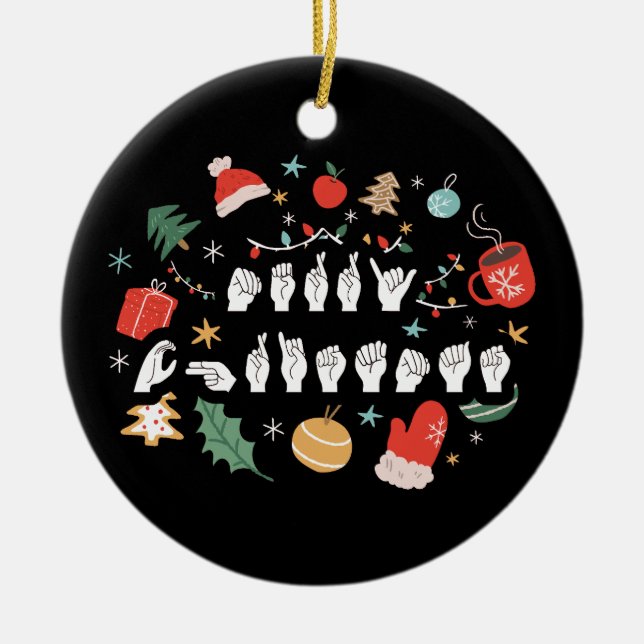 Décoration En Céramique Joyeux Noël - ASL American Sign Language III (Devant)