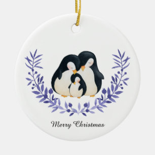 Décoration En Céramique Joyeux Noël au pingouin mignon en famille