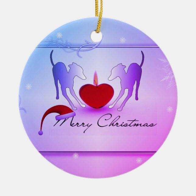 Décoration En Céramique Joyeux Noël aux Lévriers Italiens (Devant)