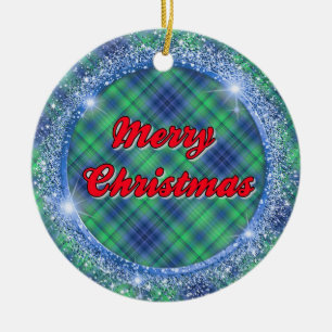 Décoration En Céramique Joyeux Noël bleu Plaid Faux Parties scintillant Ca