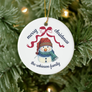 Décoration En Céramique Joyeux Noël Bonhomme de Neige Nom de Famille Année