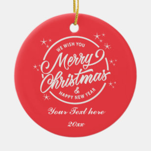 Décoration En Céramique Joyeux Noël & Bonne Année, Typographie Blanche