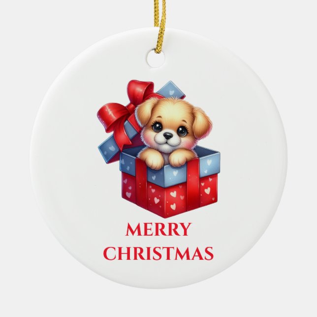 Décoration En Céramique Joyeux Noël Chiot Mignon (Devant)